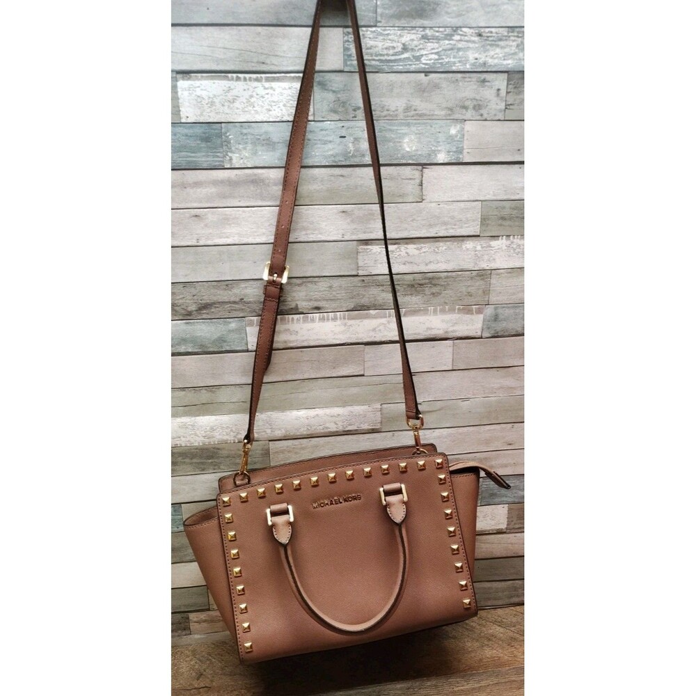 MICHAEL Michael Kors Selma Stud Medium Top Zip Leather Satchel Handbag Luggage - Picture 9 of 16